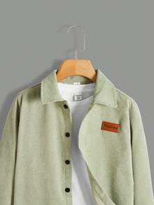 SHEIN Boys' Solid Color Cardigan With Lapel Collar And Matching Pants Set - Green - View 5