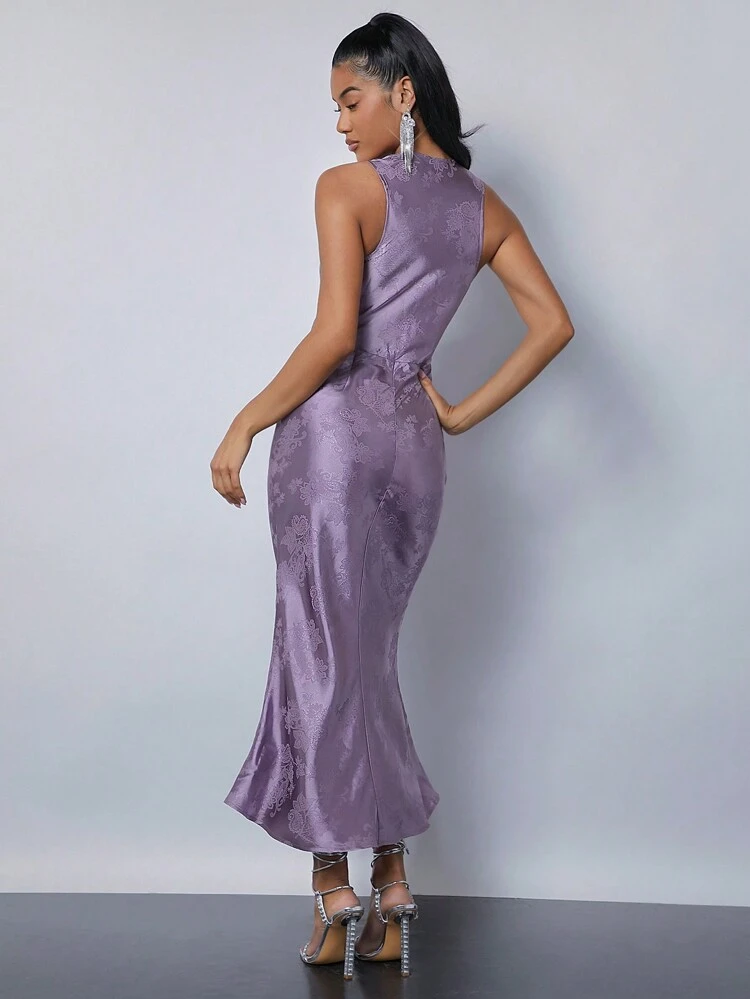 Floral Draped Front Mermaid Hem Dress