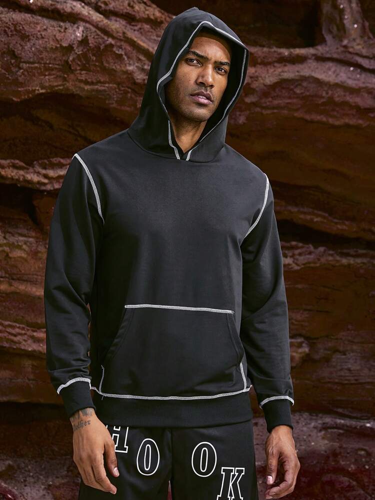 Men's Kangaroo Pocket Sports Sweatshirt With Contrast Stitching Detail Sweatshirt Men Sweatshirt