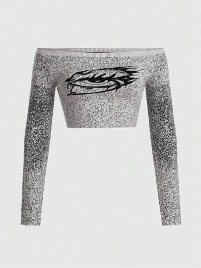 Grunge Punk Punk-stil Wimpern Spitze Eng Anliegender Pullover Für Frauen, Schulterfrei Mit Retro-jacquard Muster