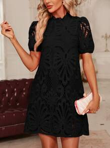 SHEIN Clasi Women's Puff Sleeve Lace Dress