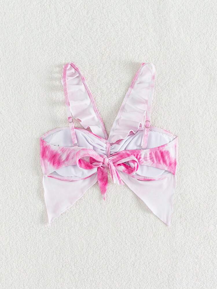 Tie Dye Swimwear Top With Ruffled Trim Summer