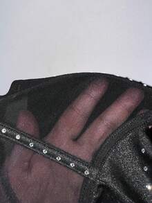 Women's Plus Size New Years Mesh Splice Halterneck Top With Rhinestone Decor - Black - View 8