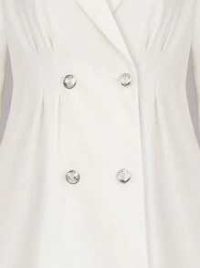 SHEIN Clasi 女士加大號雙排扣羊毛大衣,帶翻領領口 - 米色 - 查看 5