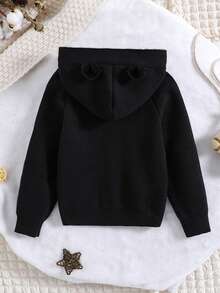 Boys' Cute Casual Thick Plush Hooded Cardigan With Teddy Bear Ears Fall Winter