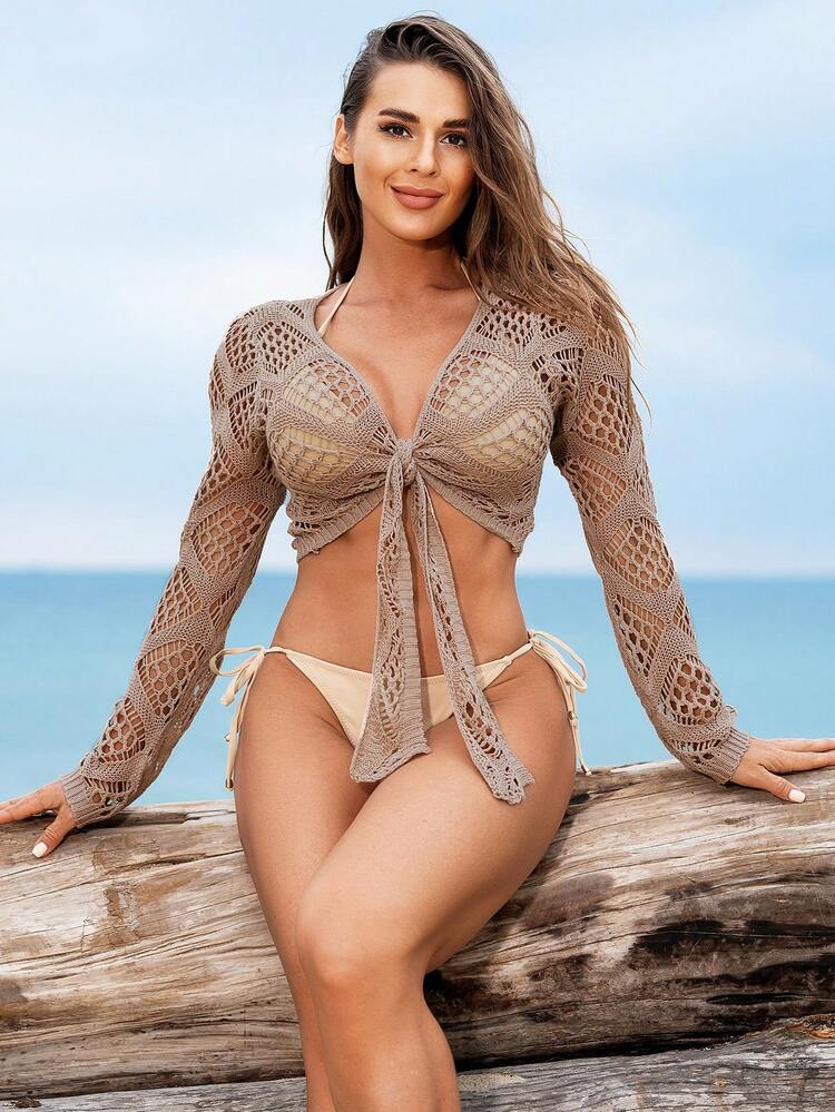 Summer Women'S Hollow Out Front Tie Cover Up