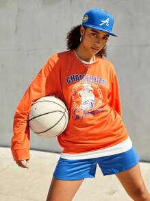 Streetz SHEIN Sport 女字母印花圓領運動衛衣 - 橘色 - 查看 10