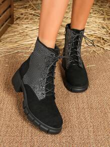 Của phụ nữ Đen Giày bốt ngắn Với Pha lê Đúng mốt Và Linh hoạt Giày lười Và Ấm áp - màu đen - Xem 4