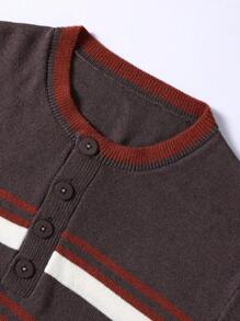 Manfinity Homme Men's Striped Cardigan Sweater With Front Button Closure - Grey - View 4