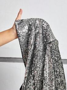 SHEIN Privé Plus Size Sequined Blazer With Fake Pocket - Silver - View 6