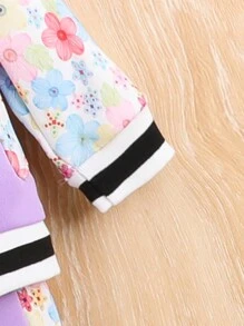 Em bé Cô gái Đúng mốt Phong cách đường phố Ngoài trời Bóng chày Với Mô hình hoa , Mùa thu - Màu tím - Xem 6