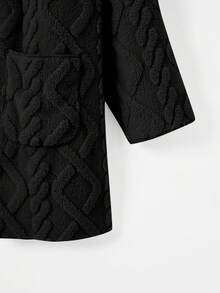 SHEIN EZwear Của phụ nữ áo có mũ Mặt trước Mở Lông Áo khoác - màu đen - Xem 3