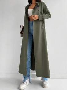 Longline Belted Trench Coat - Green - View 5