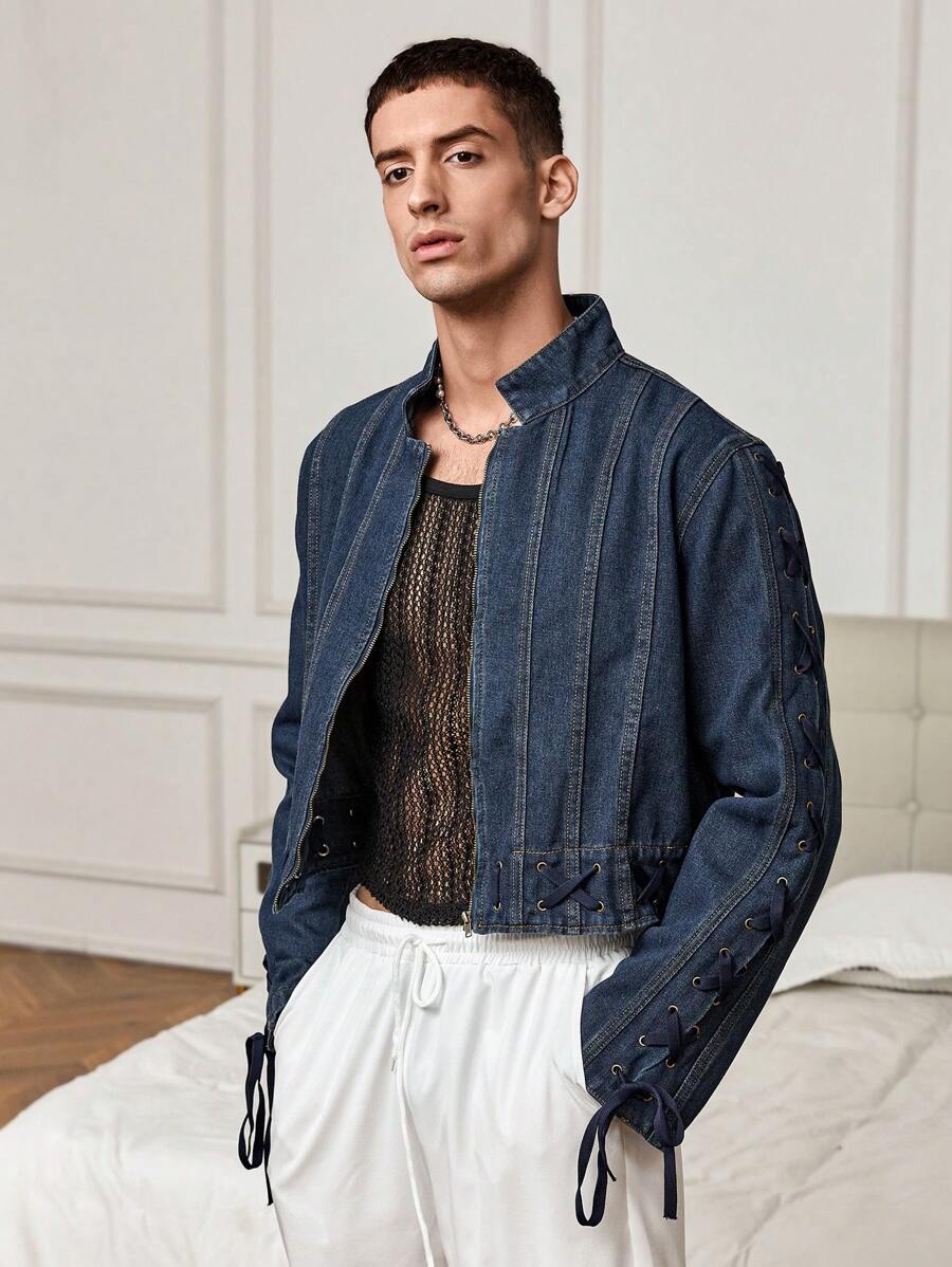 Manfinity Homme Men's Stand Collar Denim Jacket | SHEIN USA