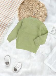 Infant Girls' Cartoon Rabbit Embroidered Long Sleeve Sweater - Green - View 2