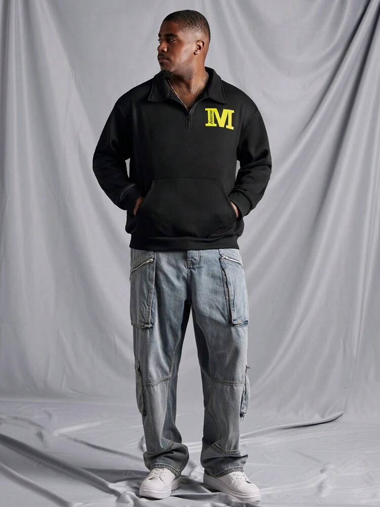 Men's Plus Size Black Printed Sweatshirt