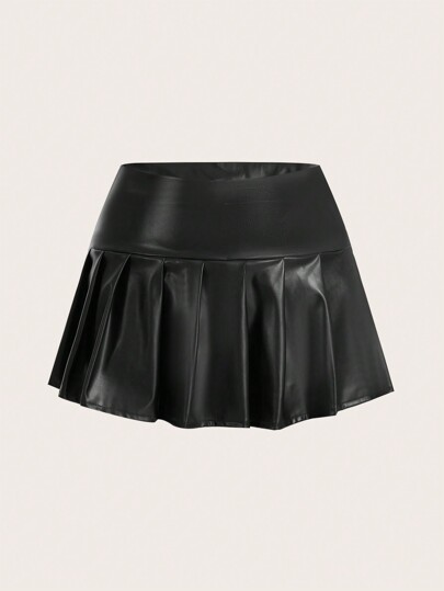 SHEIN EZwear Plus Size Pu Leather Pleated Skirt