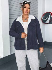 Flirla Plus Size Women's Corduroy Casual Jacket With Collar - Multicolor - View 6