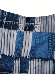 女性加大號燈籠袖迷你連身裙 - 黑色 - 查看 4