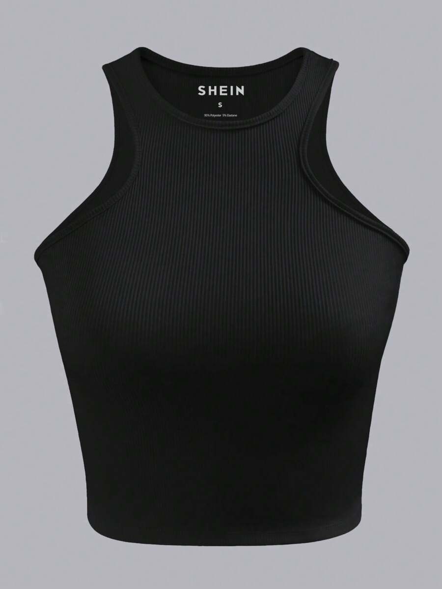 INAWLY Women's Solid Color Tank Top For Summer - Black - View 1