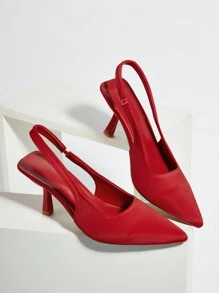 女性新款時尚蕾絲高跟實色聚會鞋,舒適度極高 - 紅色 - 查看 1