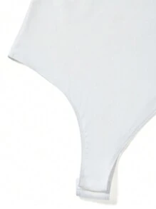 SHEIN BASICS Ladies Solid Color Slim-Fit Bodysuit With Large Round Neckline - Beige - View 4