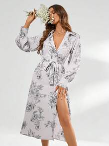 Aveloria Women's Floral Print Long Sleeve Belted Dress