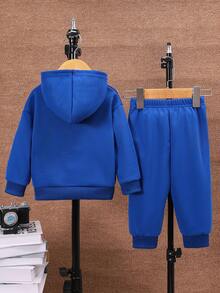 2入組男寶寶休閒字母拼接套裝,秋冬季 - 藍色 - 查看 2