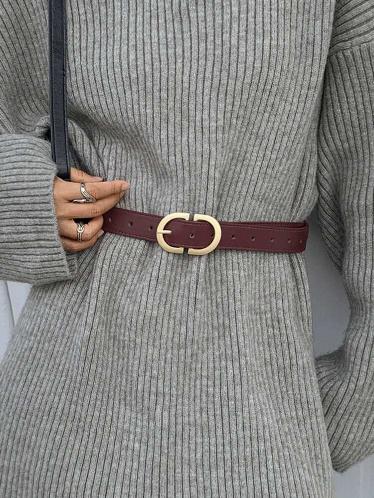 Burgundy PU Leather Buckle Belt
