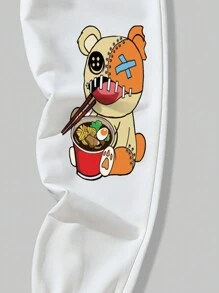 ROMWE MEN Street Life Men's Cartoon Pattern Drawstring Waist & Cuffed Jogger Pants - White - View 3