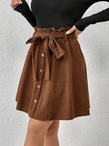SHEIN Frenchy Women'S Paper Bag Belt Skirt - Khaki - View 3