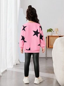 SHEIN 2pcs/Set Young Girl Sporty And Sweet Love Print Printed Knitted Round Neck Sweatshirt With Leggings, Buy 1 Get 1 Free, Great For Casual & Daily Wear & School Daily In Spring And Autumn,Valentine's Day,Mom And Daughter Matching,Sister And Me Matching