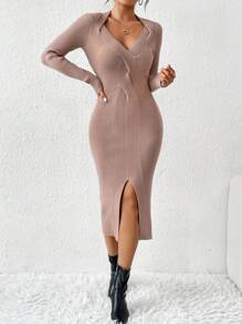Calvaya Women's Knitted Sweater Dress With Split Hem