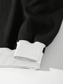 Aesthetic Post 男款大尺碼對比拼接釦口開衩衛衣 - 黑與白 - 查看 3