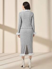 Modelyn Conjunto De Falda Y Top De Punto Con Cremallera De Canalé De Fuzzy Decor - Gris - Ver 6