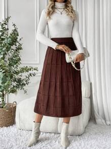 SHEIN LUNE 女式純色針織毛衣裙 - 咖啡棕 - 查看 6