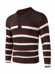 Manfinity Homme Men's Striped Cardigan Sweater With Front Button Closure - Grey - View 1