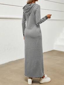 SHEIN Essnce Của phụ nữ Sọc Dây rút Váy Hoodie - Màu xám đen - Xem 2