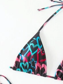 Swim SXY Bộ đồ bơi bikini cổ yếm in hình trái tim cho nữ, lễ hội âm nhạc, cho kỳ nghỉ hè ở bãi biển - Nhiều màu - Xem 5