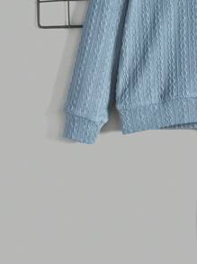 SHEIN 2 件套年轻男孩纯色高领毛衣和格子保暖衬里裤子，加厚 - 彩色 - 查看 3
