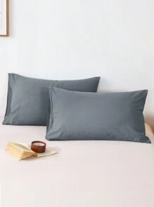 2个装藏蓝色纯色日式简约枕套，男女学生皆宜，超柔软透气，四季皆宜，不起球，仅含枕套，不含枕芯，床上用品，家居用品，单人/双人/加大/特大尺寸 - 灰色 - 查看 6