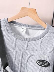 SHEIN Tween Boy Letter Texture Fabric Sweatshirt, Sweatpants And Backpack Multi-Piece Set Chic Outfits For Autumn/Winter