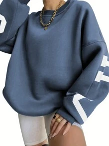 INAWLY Langarm Sweatshirt Mit Text Muster Für Lässige Anlässe