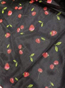 Plus Allover Cherry Print Frill Trim PJ Set / Pajama Set - Black - View 6