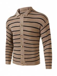 Manfinity Homme Men'S Casual Cardigan With Stripe Pattern And Collar