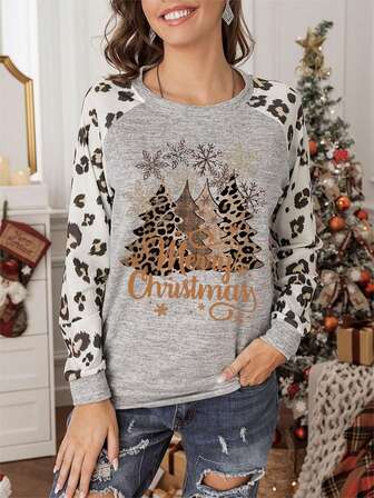 Sweatshirt mit Weihnachtsmuster, Raglanärmeln,