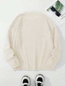 Calvaya Hơn Chất rắn Thả vai Áo len - Màu be - Xem 2