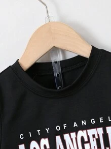 SHEIN Young Boy Round Neck Black Printed 2pcs Set - Multicolor - View 3