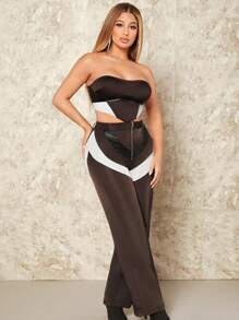 SHEIN SXY Overalls sexy outfits club  Colorblocked Racing Outfit 2pcs/set - Multicolor - View 4