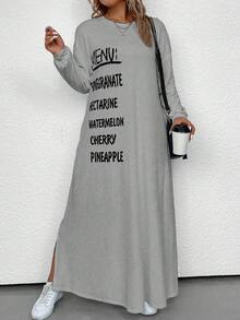SHEIN LUNE Của phụ nữ Kích thước lớn Thả vai In Khẩu hiệu Lót nhiệt Đầm - Xám - Xem 6